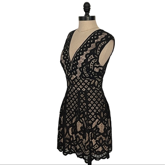 Free People One Million Lovers Black Lace Overlay Mini Dress. - Picture 4 of 8